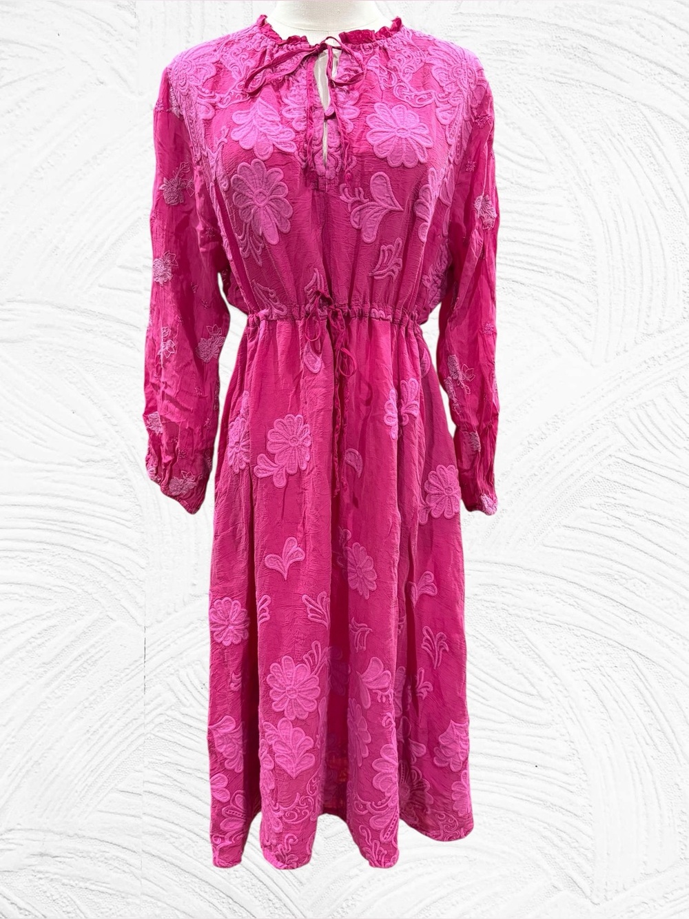 Johnny Was Petite Large‎ DAISY LEONNA Dress Pink Embroidered Floral